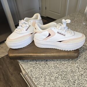 Reebok Women's White and Pink Platform Sneakers